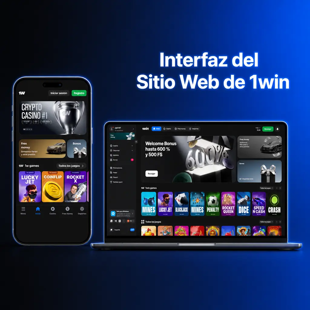 Interfaz del sitio web de 1win con barra de navegación en español para usuarios panameños