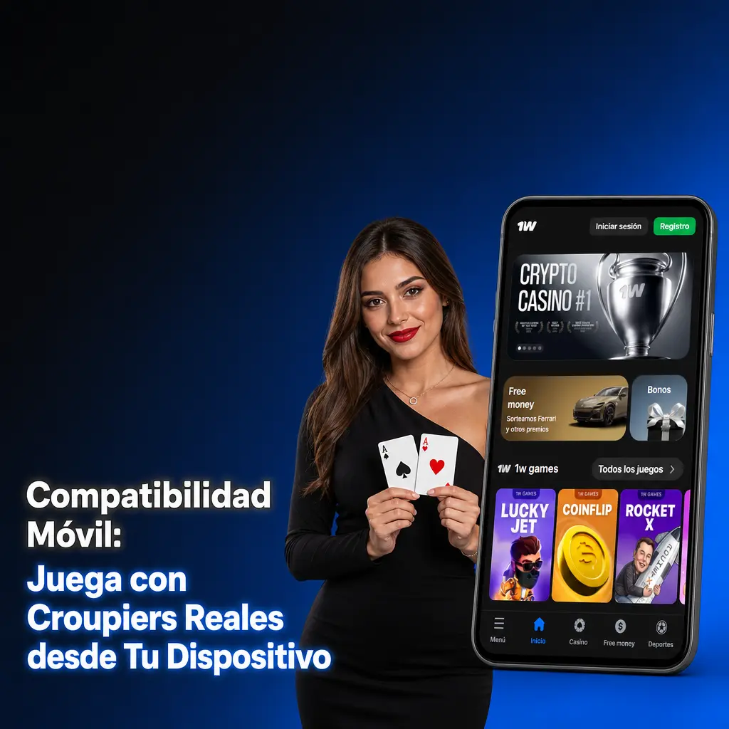 Casino en vivo 1win en móvil con croupier real, interfaz adaptada a pantalla vertical en Android e iOS con chat integrado