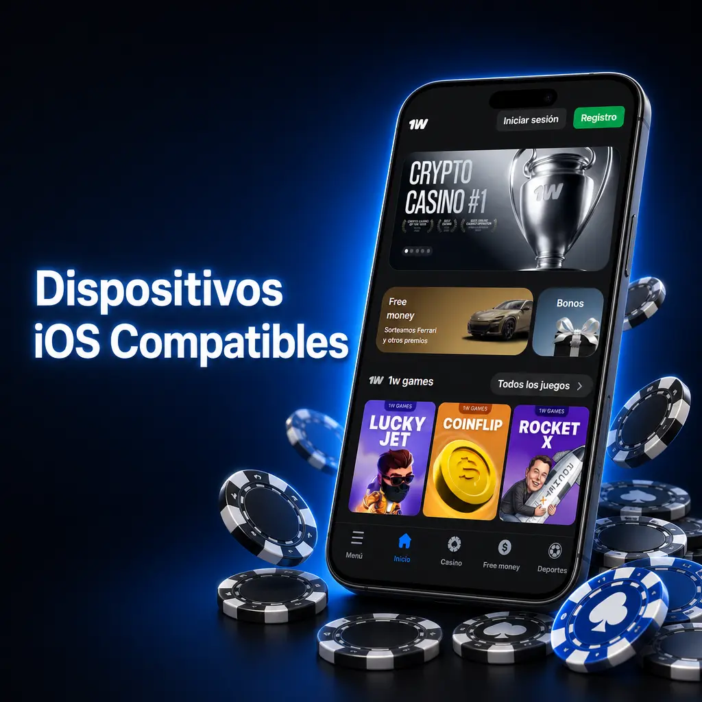Lista de dispositivos iOS compatibles con la app de 1win, desde iPhone X hasta iPhone 17 y iPad Pro con chip M1