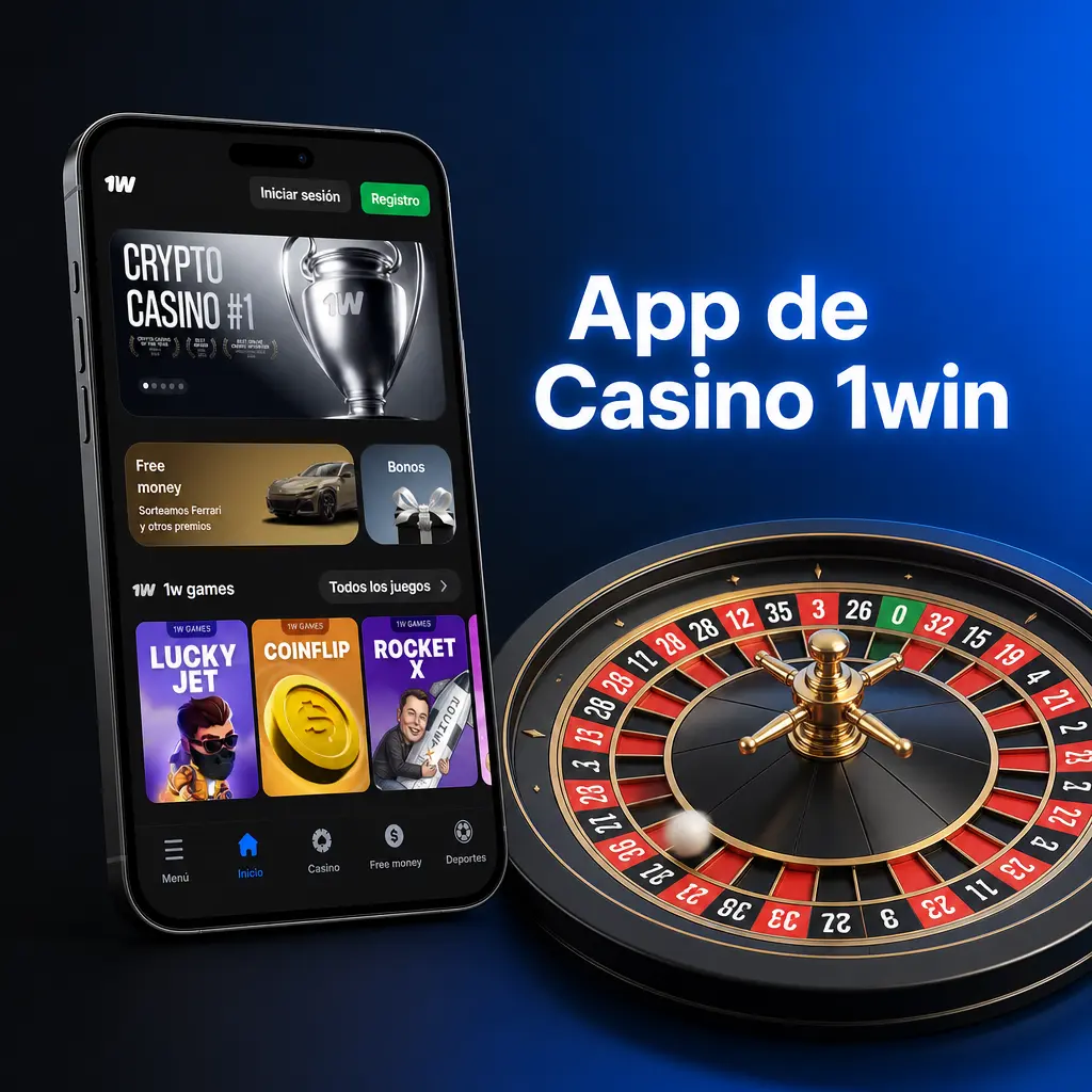 Pantalla principal de la app 1win con acceso a casino, tragamonedas y mesas en vivo para usuarios de Panamá