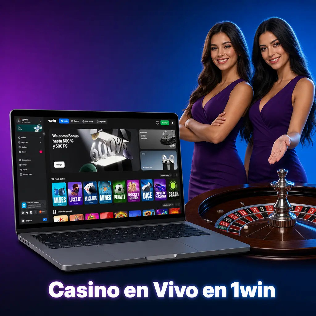 Mesa de casino en vivo en 1win con crupier real transmitiendo blackjack, ruleta y baccarat en HD