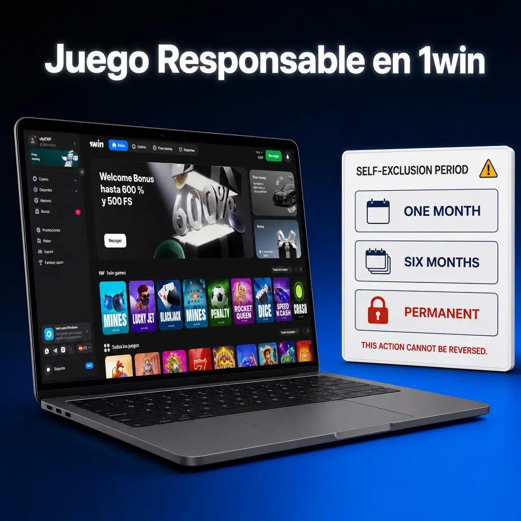 Jugador responsable gestionando límites de depósito en 1win con herramientas de autoexclusión y control